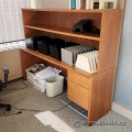 Medium Maple Straight Desk w/ Overhead Storage and Pedestal